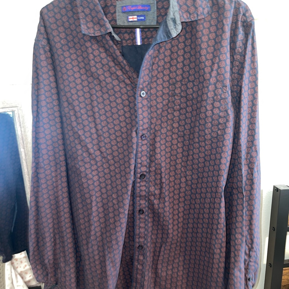 Men's Navy and Red Patterned Shirt